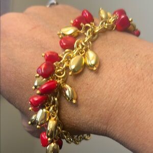 Gold and Red Beaded Bracelet